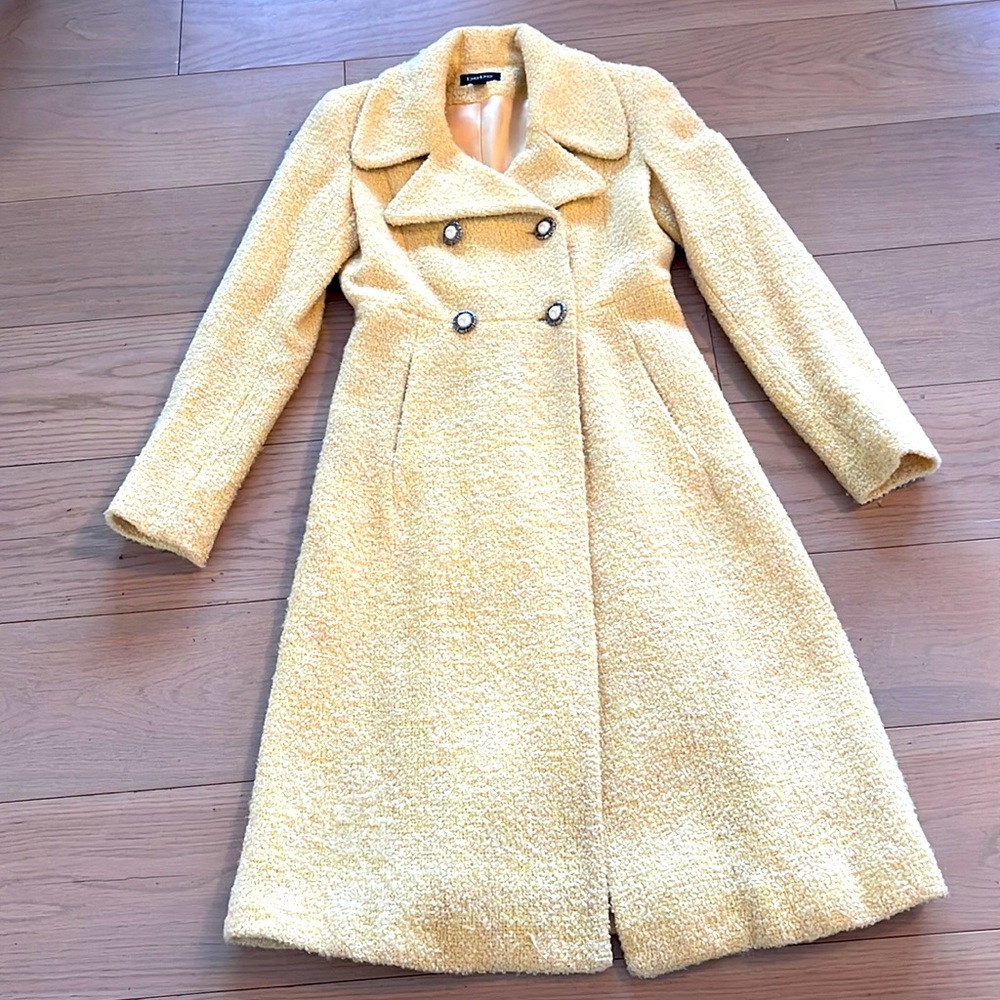 Bebe Yellow Tweed Wool Long Pea Coat